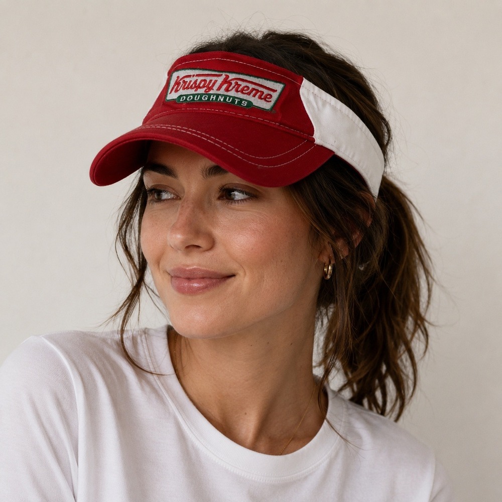 Krispy Kreme Doughnuts Trainer Visor Hat Red White Embroidered Adjustable Cap